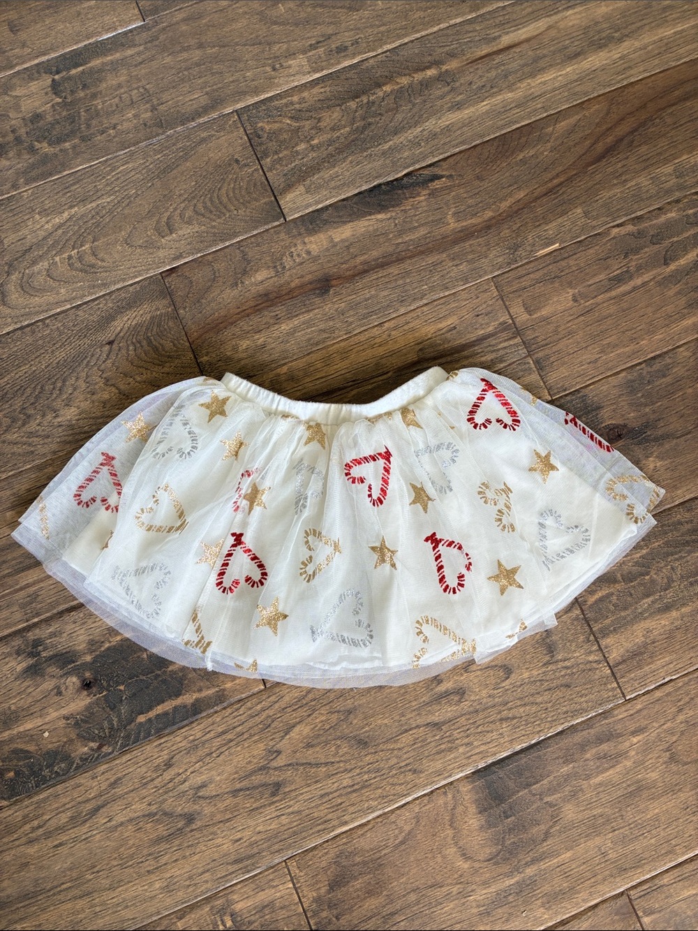 Epic Threads White Tulle Skirt with Red & Gold Hearts and Stars